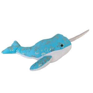 Wild Republic Foilkins Blue Narwhal Plush Stuffed Animal Gold Sparkle NWT